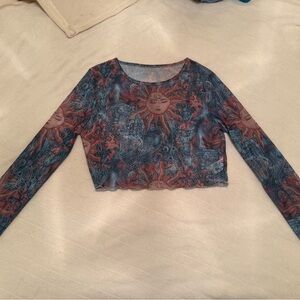 Sun and Moon Patterned Long Sleeve Sheer Top (UNUSED)